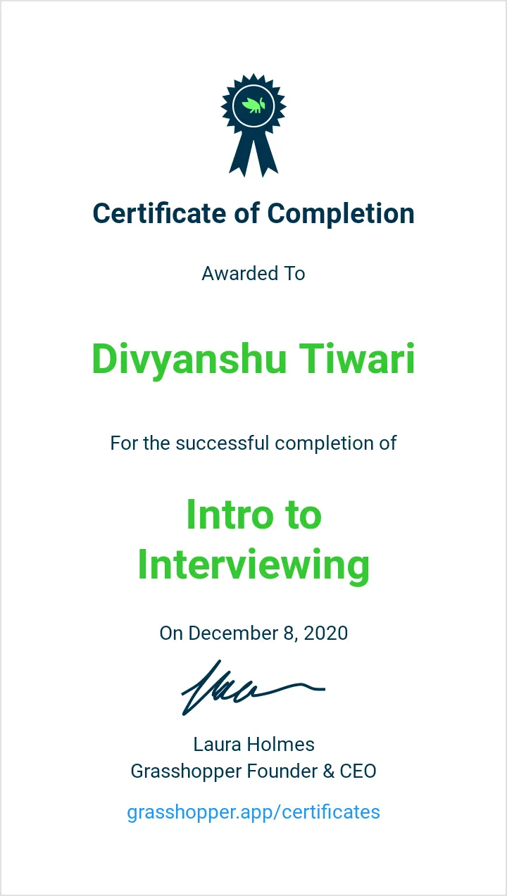 Grasshopper Intro to Interviewing Certificate