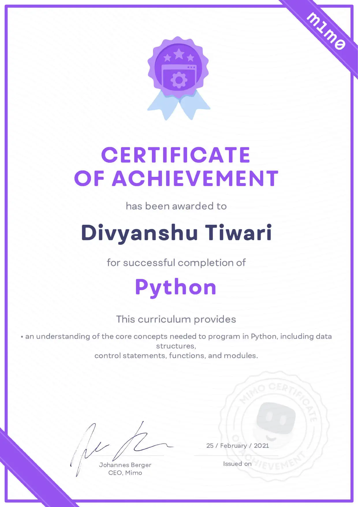 Mimo Python Certificate