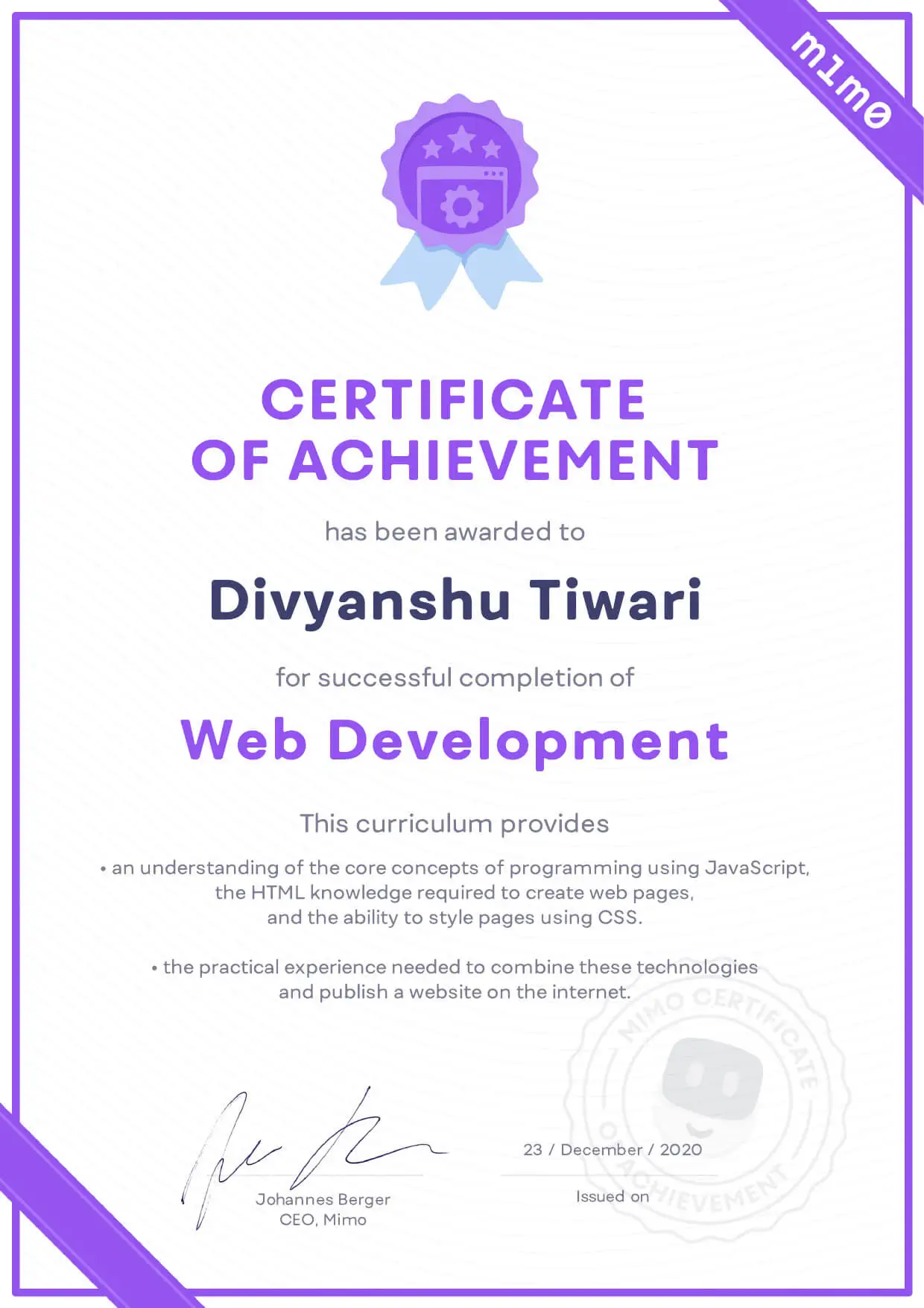 Mimo Web Development Certificate