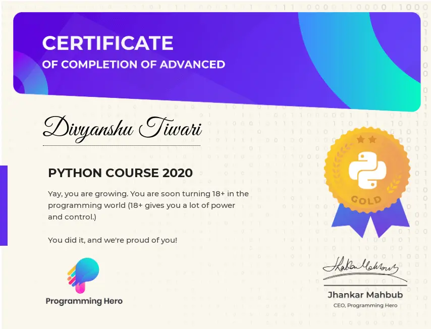 Programming Hero Python Certificate