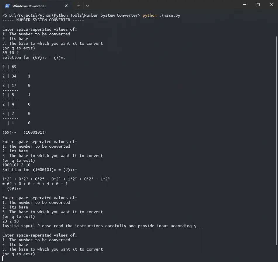 Number system converter command-line app screenshot